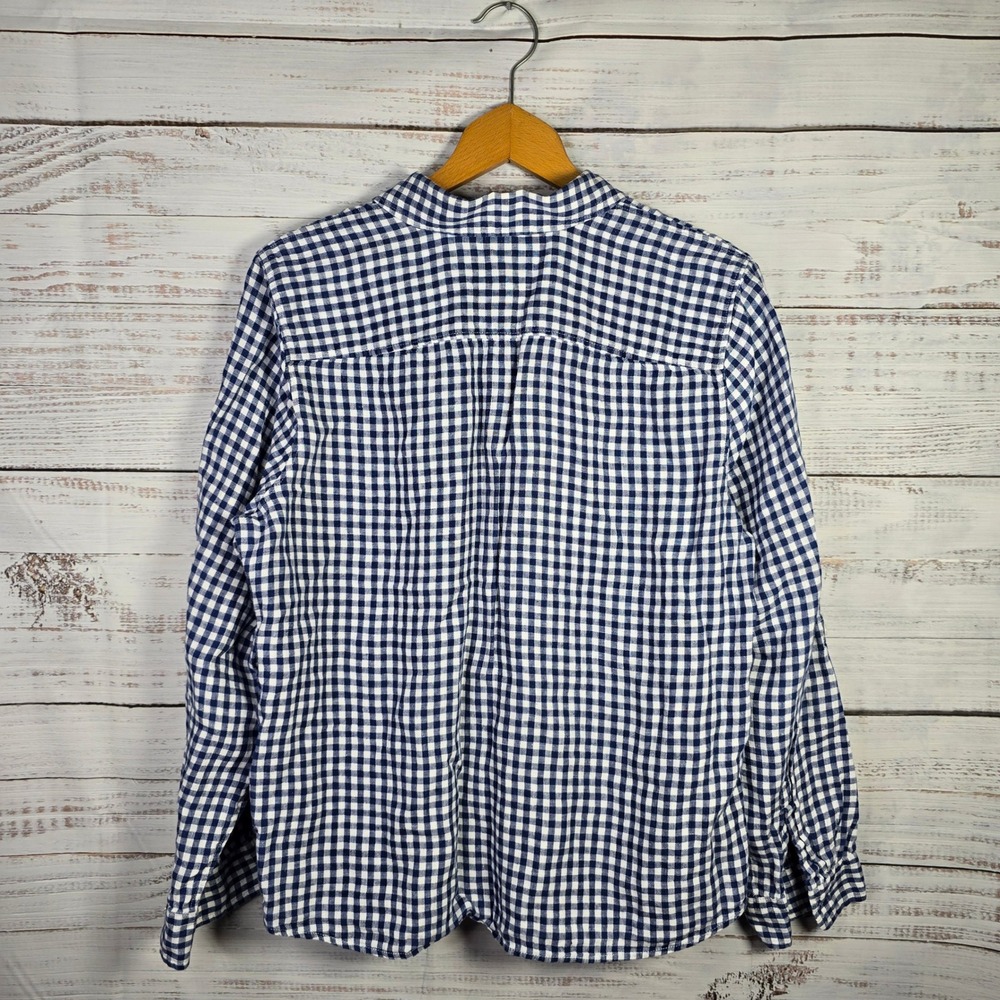 Talbots Petites XLP 100% Linen Blue White Gingham Button Down Shirt - Picture 2 of 4